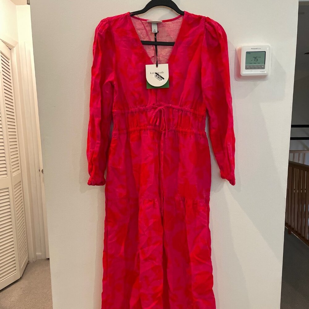 Women's Classic Rose Linen Long Sleeve Maxi Dress Kate Spade x Target Xsmall